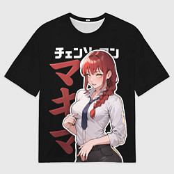 Футболка оверсайз мужская Демон контроля - Макима и иероглифы, цвет: 3D-принт