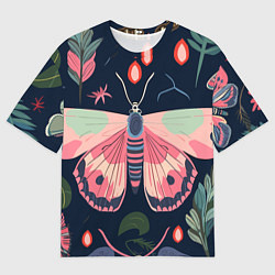 Футболка оверсайз мужская Паттерн из бабочек, цвет: 3D-принт