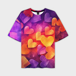Мужская футболка оверсайз Разноцветные сердечки