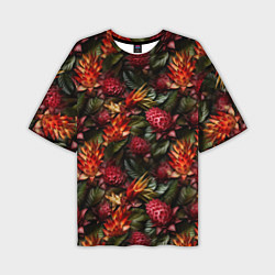 Мужская футболка оверсайз Тропические цветы
