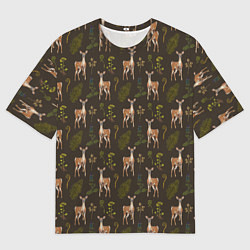 Футболка оверсайз мужская Олени и растения, цвет: 3D-принт