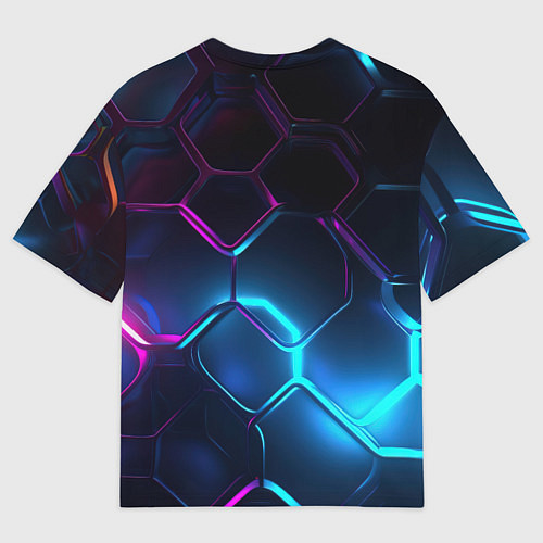 Мужская футболка оверсайз Neon cyberpunk logo / 3D-принт – фото 2