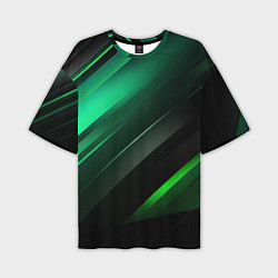 Мужская футболка оверсайз Black green abstract