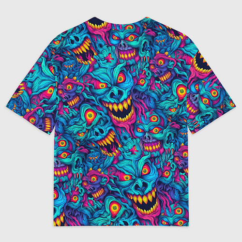Мужская футболка оверсайз Неоновые монстры - graffiti art style pattern / 3D-принт – фото 2