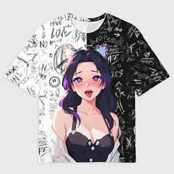 Футболка оверсайз мужская Шинобу Кочо ахегао - Клинок демонов, цвет: 3D-принт