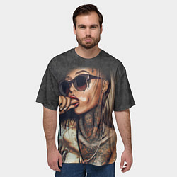 Футболка оверсайз мужская Девушка с татуировками, цвет: 3D-принт — фото 2