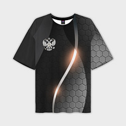 Мужская футболка оверсайз Герб России на темном фоне