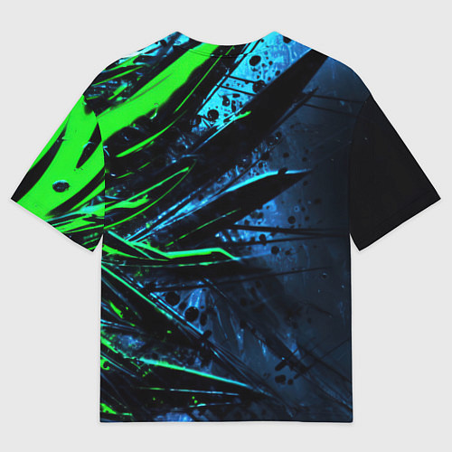 Мужская футболка оверсайз Black green abstract / 3D-принт – фото 2
