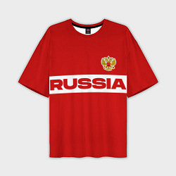 Мужская футболка оверсайз Russia - красно-белый