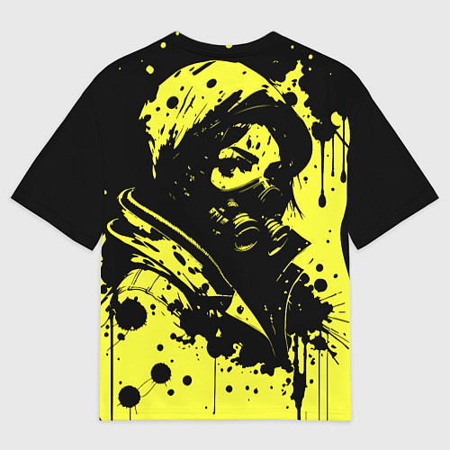 Мужская футболка оверсайз Девушка в респираторе и кляксы чернил / 3D-принт – фото 2