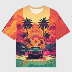 Мужская футболка оверсайз Летние путешествие на машине