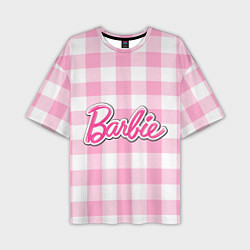 Мужская футболка оверсайз Барби лого розовая клетка