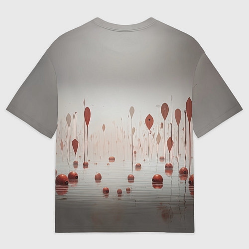 Мужская футболка оверсайз Красный человечек на пруду / 3D-принт – фото 2