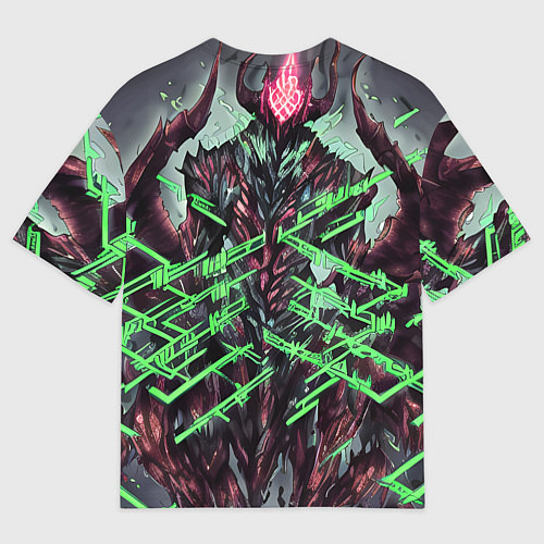 Мужская футболка оверсайз Зелёный элементаль киберпанк / 3D-принт – фото 2
