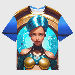 Футболка оверсайз мужская Девушка с голубыми волосами у входа в портал, цвет: 3D-принт