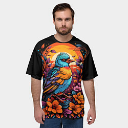 Футболка оверсайз мужская Тропическая птица и листья, цвет: 3D-принт — фото 2