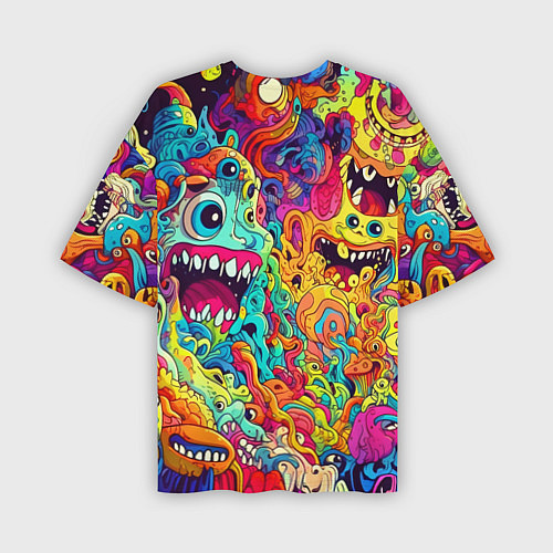 Мужская футболка оверсайз Космические зубастые чудовища / 3D-принт – фото 2