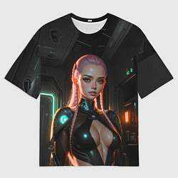 Футболка оверсайз мужская Красивая девушка киберпанк, цвет: 3D-принт