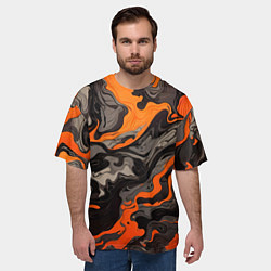 Футболка оверсайз мужская Оранжево-черный камуфляж, цвет: 3D-принт — фото 2