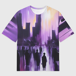 Мужская футболка оверсайз Человеческие силуэты на фоне большого города