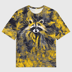 Мужская футболка оверсайз Абстрактный желтый енот в стиле арт