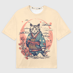 Футболка оверсайз мужская Кот-самурай, цвет: 3D-принт