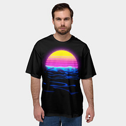 Футболка оверсайз мужская Неоновый закат - гранж, цвет: 3D-принт — фото 2