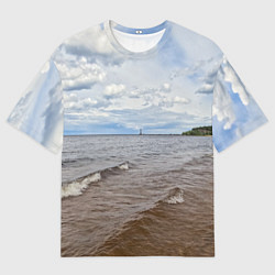 Мужская футболка оверсайз Волны на Ладожском озере