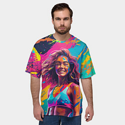 Футболка оверсайз мужская Девушка в буйстве красок, цвет: 3D-принт — фото 2