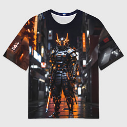 Мужская футболка оверсайз Кибер робот самурай от нейросети