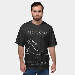 Футболка оверсайз мужская Кот на черном - Пабло Пикассо, цвет: 3D-принт — фото 2