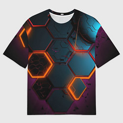 Футболка оверсайз мужская Неоновые оранжевые плиты, цвет: 3D-принт