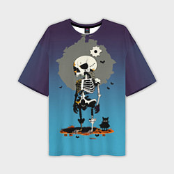 Футболка оверсайз мужская Funny skeleton - neural network - halloween, цвет: 3D-принт