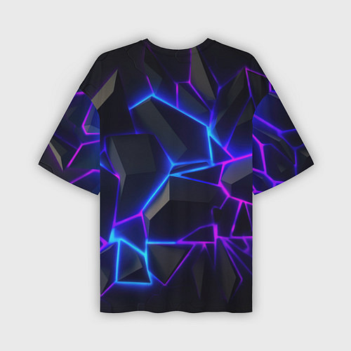 Мужская футболка оверсайз Неоновые фиолетовые и синие плиты / 3D-принт – фото 2