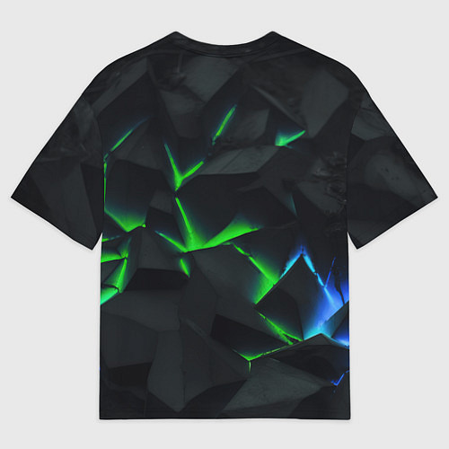 Мужская футболка оверсайз Зеленые и синие плиты / 3D-принт – фото 2