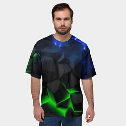 Футболка оверсайз мужская Разлом синих и зеленых плит, цвет: 3D-принт — фото 2