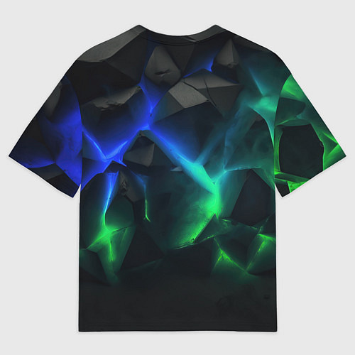 Мужская футболка оверсайз Разлом синих и зеленых плит / 3D-принт – фото 2