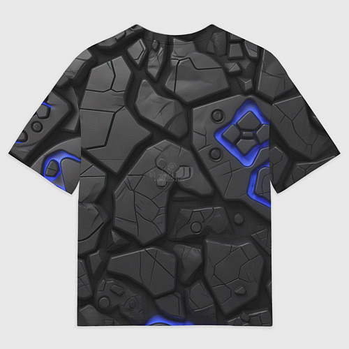 Мужская футболка оверсайз Черные плиты с синей вставкой / 3D-принт – фото 2