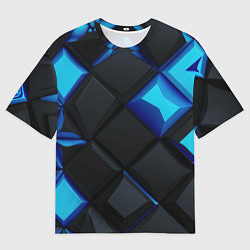 Футболка оверсайз мужская Черные и синие плитки, цвет: 3D-принт