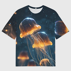 Мужская футболка оверсайз Люминисцентные медузы