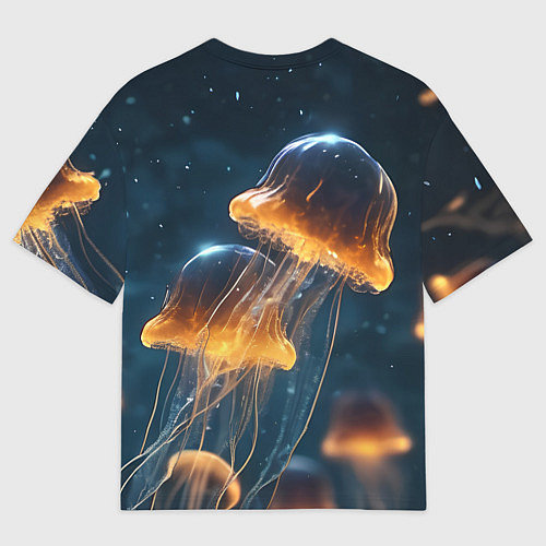 Мужская футболка оверсайз Люминисцентные медузы / 3D-принт – фото 2