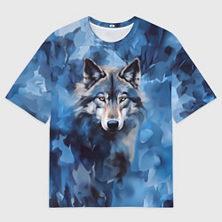 Мужская футболка оверсайз Голова волка на ледяном фоне