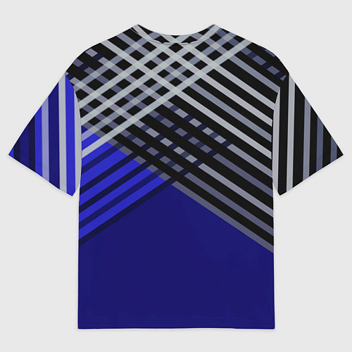 Мужская футболка оверсайз Белые и серые полосы на синем фоне / 3D-принт – фото 2