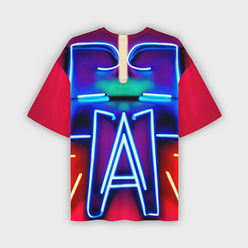 Мужская футболка оверсайз Девушка на фоне неонового логотипа / 3D-принт – фото 2