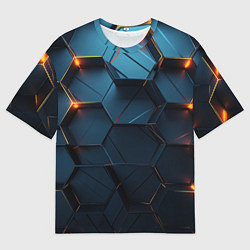 Мужская футболка оверсайз Синие объемные плиты с оранжевыми вставками