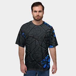 Футболка оверсайз мужская Черные плиты с синими вставками, цвет: 3D-принт — фото 2