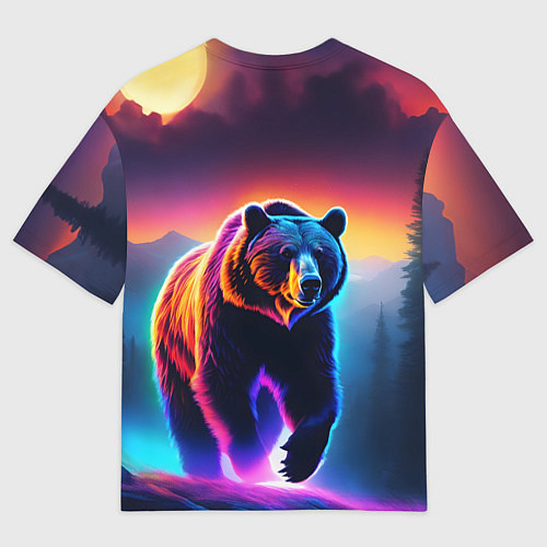 Мужская футболка оверсайз Люминесцентный медведь гризли / 3D-принт – фото 2