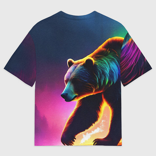 Мужская футболка оверсайз Неоновый светящийся медведь гризли / 3D-принт – фото 2