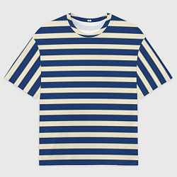 Футболка оверсайз мужская Полосатый синий и кремовый, цвет: 3D-принт