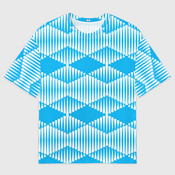 Футболка оверсайз мужская Бирюзовые белые объемные ромбы, цвет: 3D-принт